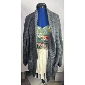 Cottagecore LUSH Chunky Knit Open Front Cardigan Gray Slouchy Cozy Sweater Sz L